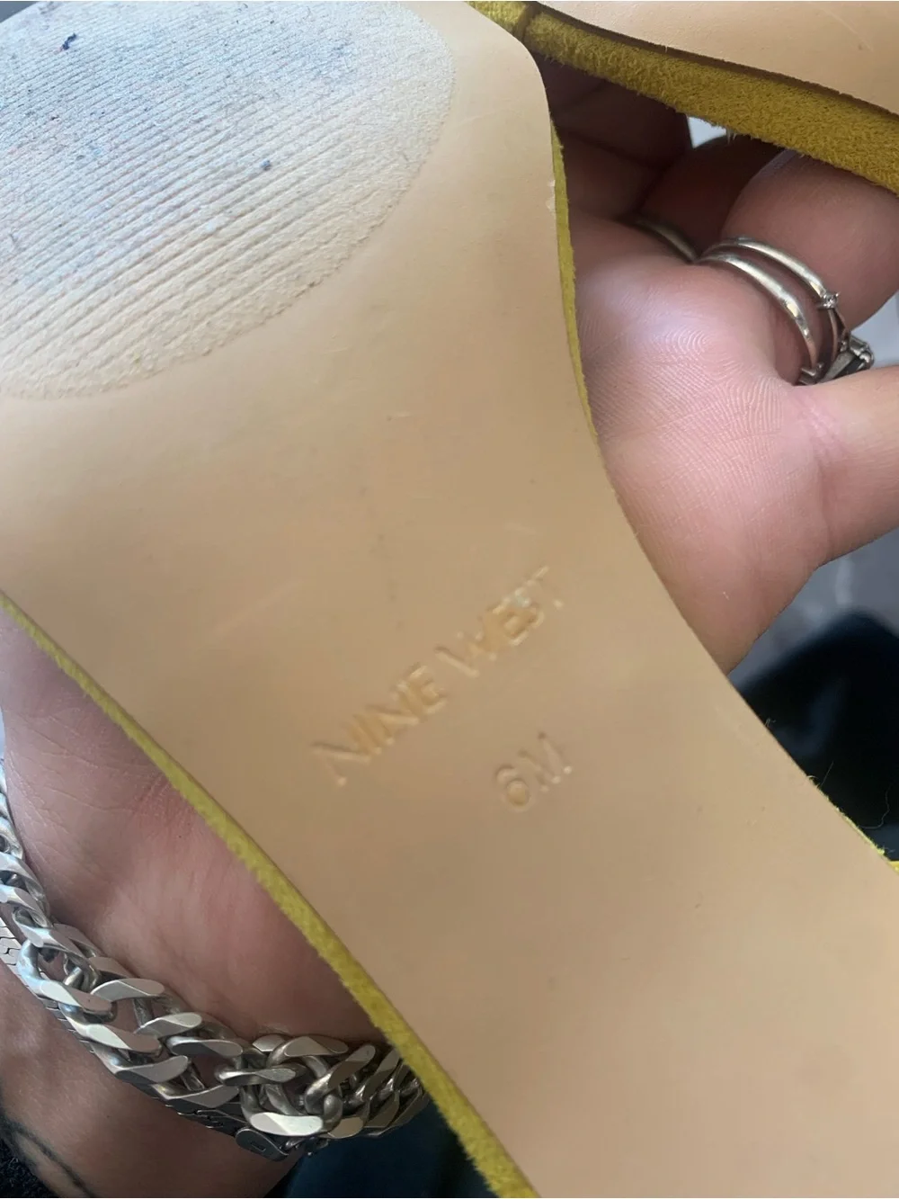Nine West Yellow Suede Ankle-Strap Block Heel Sandals